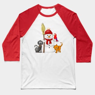 snowman with cat, dog and parrot Baseball T-Shirt